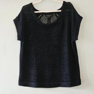 Eloqui Navy Cotton Blend Crochet Knit Drop Short Sleeve T-shirt Plus Size 18/20